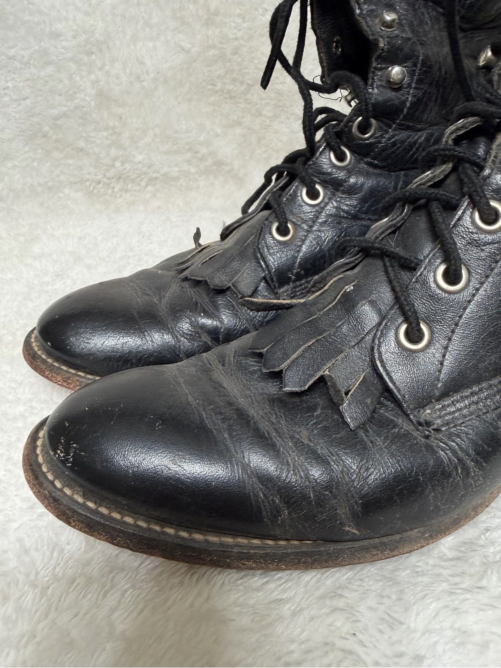 Vintage Justin black leather lace-up roper boots size 7.5 - Picture 2 of 13